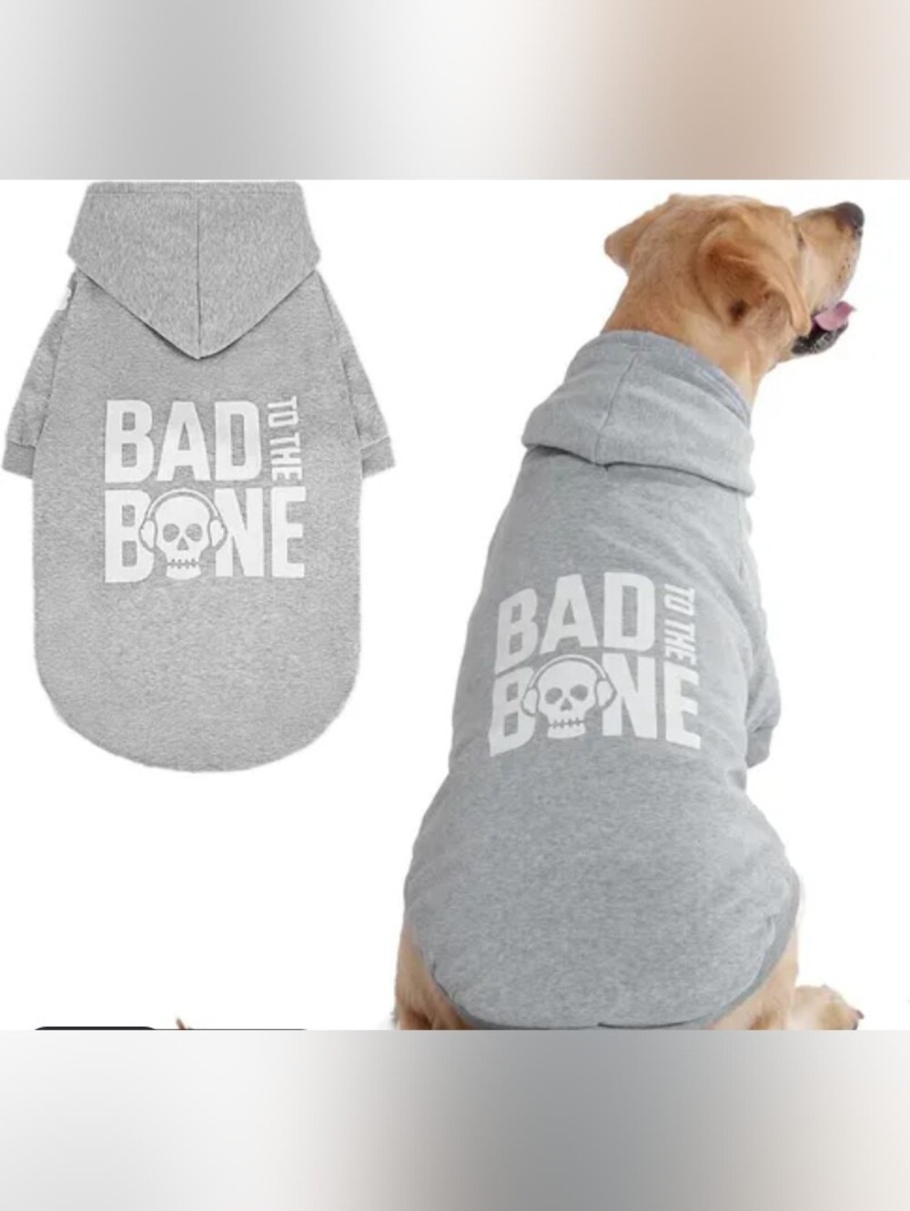Gray "Bad to the Bone" Dog 🐶 Hoodie Size M